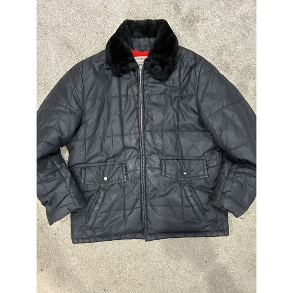 Vtg 70s Dakota Black Quilted Puffer Jacket XL XXL Ranchcore Workwear Faux Fur - Picture 8 of 10